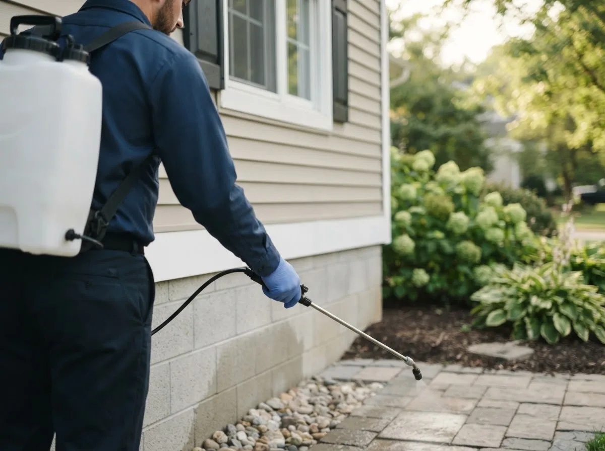 Pest control technician inspecting a home in Paxton, IL